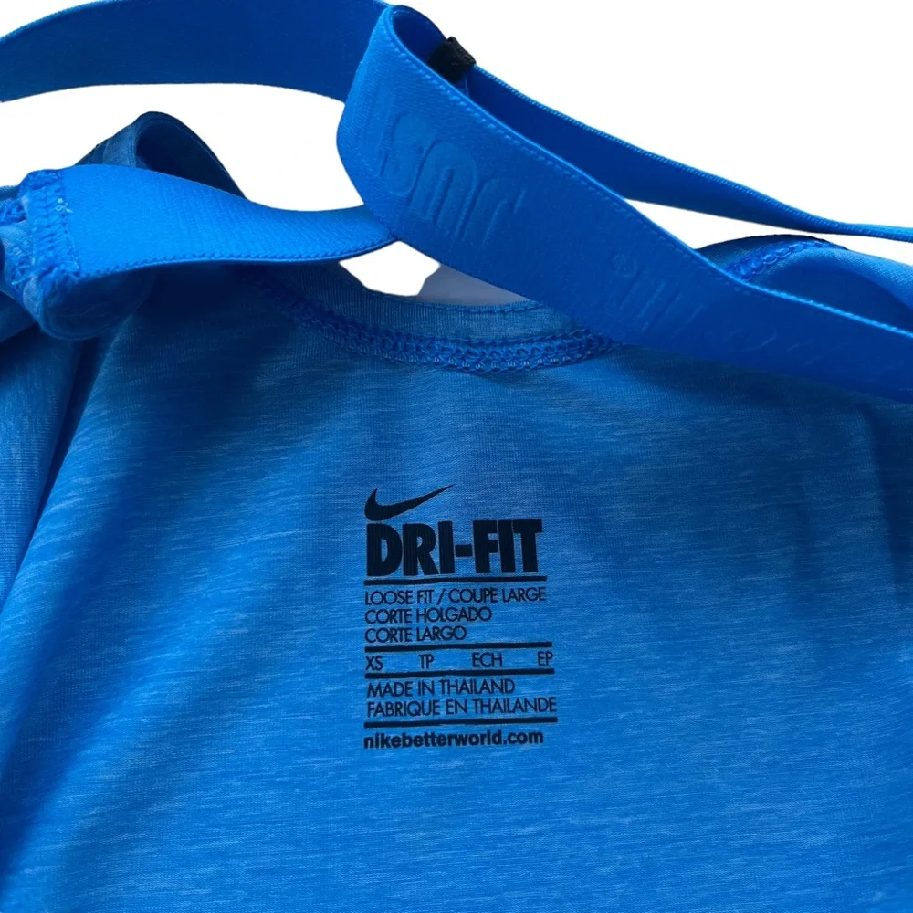 Nike Women’s Size XS Blue Dri-Fit Cut-out Logo Elastic Straps Loose Fit Tank Top